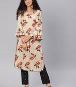 Blissta Women's Beige Rayon Slub Straight Kurta