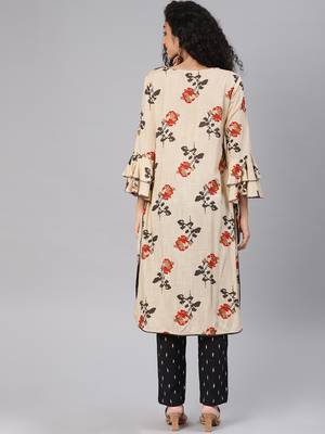 Blissta Women's Beige Rayon Slub Straight Kurta 3