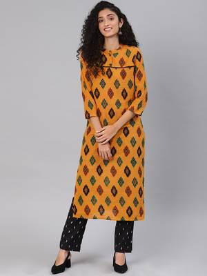 Blissta Orange Cotton Slub Straight Kurti 1