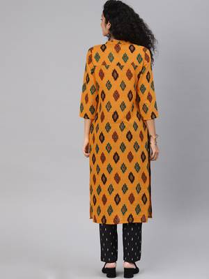 Blissta Orange Cotton Slub Straight Kurti 3
