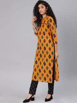 Blissta Orange Cotton Slub Straight Kurti 4