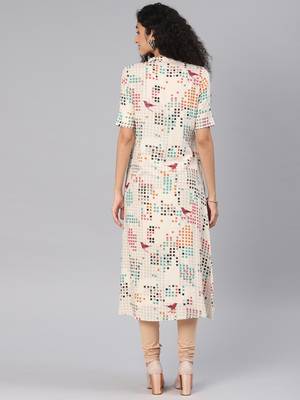 Off-white printed rayon party-wear-kurtis 3