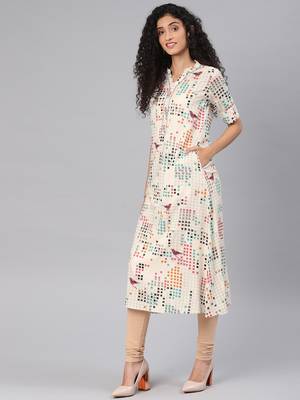 Off-white printed rayon party-wear-kurtis 4
