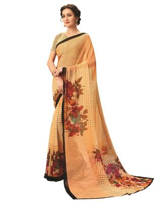  beige printed georgette saree with blouse 1