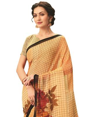  beige printed georgette saree with blouse 2