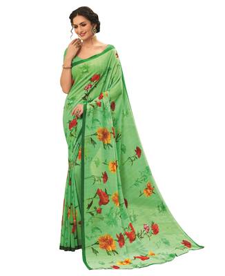  green printed georgette saree with blouse 1