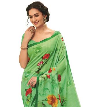 green printed georgette saree with blouse 2