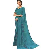  turquoise printed georgette saree with blouse