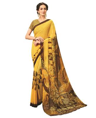  orange printed georgette saree with blouse 1