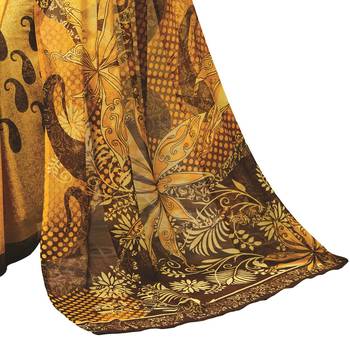  orange printed georgette saree with blouse 3