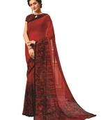  maroon printed georgette saree with blouse
