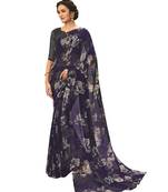  navy blue printed georgette saree with blouse