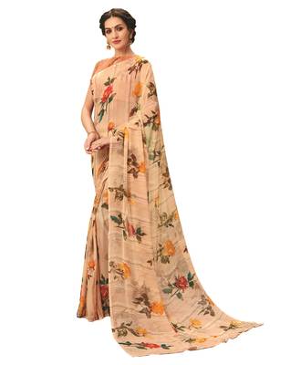  off white printed georgette saree with blouse 1