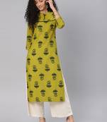 Blissta Mahendi Green Cotton Slub Straight Kurti