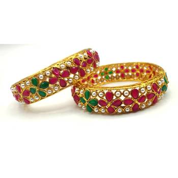 Multicolor Stone Bangles Set Of 2 4