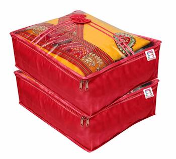 Atorakushon   Satin Saree Cover Clothes Storage Bag Wardrobe Garments Organiser kit 2 pcs 1