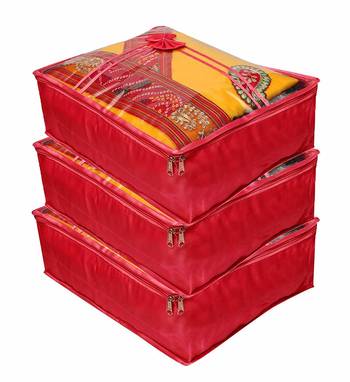 Atorakushon   Satin Saree Cover Clothes Storage Bag Wardrobe Garments Organiser kit 3 pcs 1