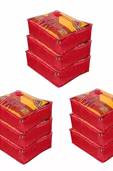Atorakushon   Satin Saree Cover Clothes Storage Bag Wardrobe Garments Organiser kit 9 pcs