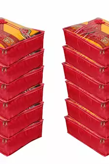 Atorakushon   Satin Saree Cover Clothes Storage Bag Wardrobe Garments Organiser kit pack of 12