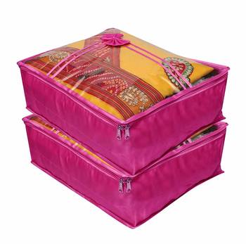 Atorakushon   Satin Saree Cover Clothes Storage Bag Wardrobe Garments Organiser kit 2pcs 1