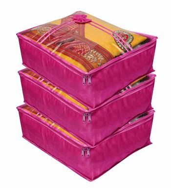 Atorakushon   Satin Saree Cover Clothes Storage Bag Wardrobe Garments Organiser kit 3 pcs 1