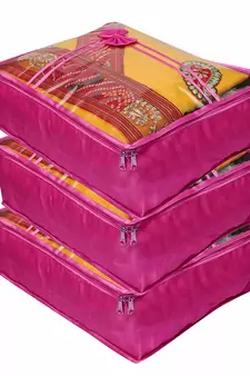 Atorakushon   Satin Saree Cover Clothes Storage Bag Wardrobe Garments Organiser kit 3 pcs