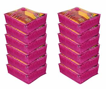 Atorakushon   Satin Saree Cover Clothes Storage Bag Wardrobe Garments Organiser kit pack of 12 1