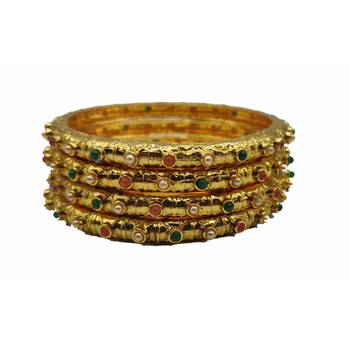 Gold Plated Beaded Bangles Set Of 4 5