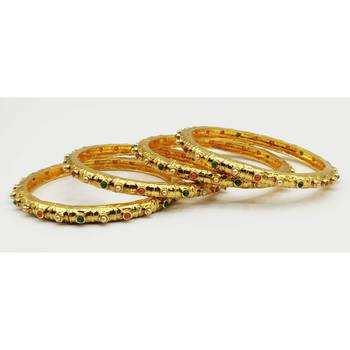 Gold Plated Beaded Bangles Set Of 4 6