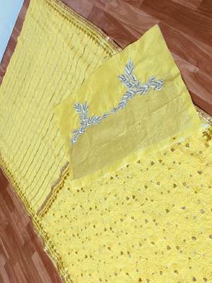 Yellow embroidered georgette saree with blouse 2