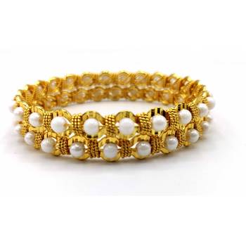White Pearl Gold Plated Bangles Set Of 2 1