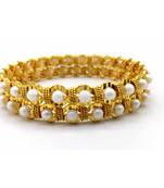 White Pearl Gold Plated Bangles Set Of 2