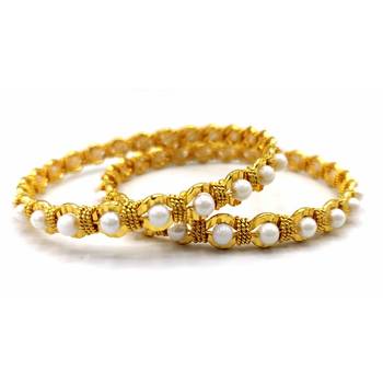 White Pearl Gold Plated Bangles Set Of 2 5