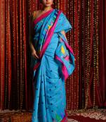 Sky Blue Blended Silk Saree With Multicolor Embrroidery Work
