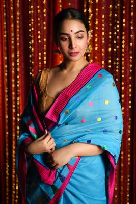 Sky Blue Blended Silk Saree With Multicolor Embrroidery Work 3