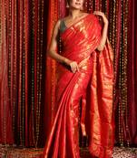 Firery Red Brocade Banaras Handloom Saree
