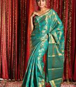 Teal Blue Brocade Banaras Handloom Saree