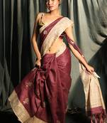 Wine Blended Gheecha With Floral Embroidery