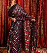 Midnight Blue Banaras Jamdani Saree With All Over Pink Multicolored Zari Woven Design