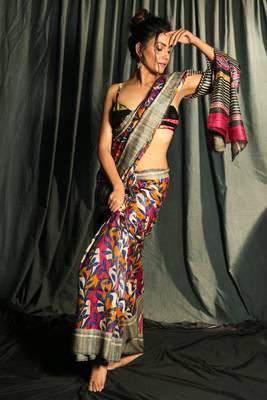 Multicolor Pure Gheecha Saree With Printed Designs 1