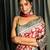 Red & Grey Pure Gheecha Saree With Leaf Printed Designs