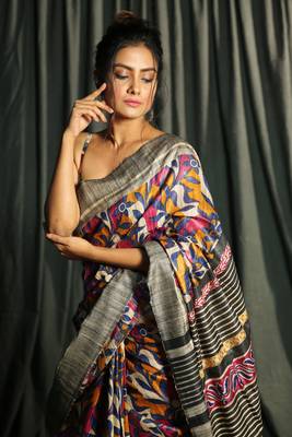 Multicolor Pure Gheecha Saree With Printed Designs 3