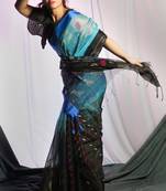 Black And Baby Blue Maslin With Zari Weaved Pallu And Buta