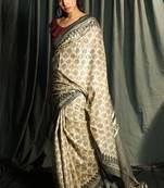 Beige Pure Gheecha Saree With Printed Designs
