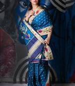 Teal Blue Soft Silk With Embroidered Buta With Printed Border And Pallu