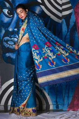 Teal Blue Soft Silk With Embroidered Buta With Printed Border And Pallu 2