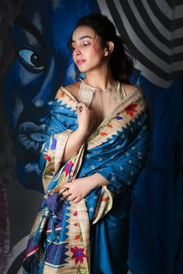 Teal Blue Soft Silk With Embroidered Buta With Printed Border And Pallu 3