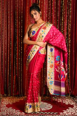 Pink Soft Silk With Embroidered Buta With Printed Border And Pallu 1