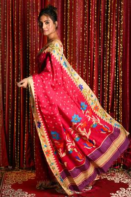 Pink Soft Silk With Embroidered Buta With Printed Border And Pallu 2
