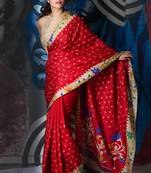 Red Soft Silk With Embroidered Buta With Printed Border And Pallu
